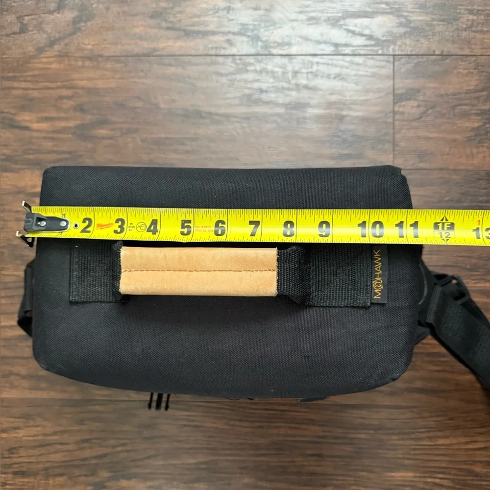 Mohawk Camera Bag Black Padded Multi-Pockets Tan Leather Strap